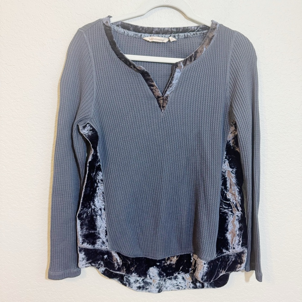 Soft Surroundings Waffle Velvet V-Neck Cotton Modal Top Petite Small
